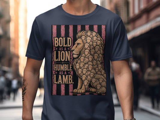 Lion composed of sheep with text "Bold as a Lion, Humble as a Lamb."