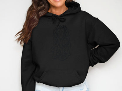 Black hoodie with a tonal lion graphic and "Boss Prey" text.