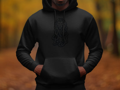 Black hoodie with a lion logo and "No Prey" text on chest.