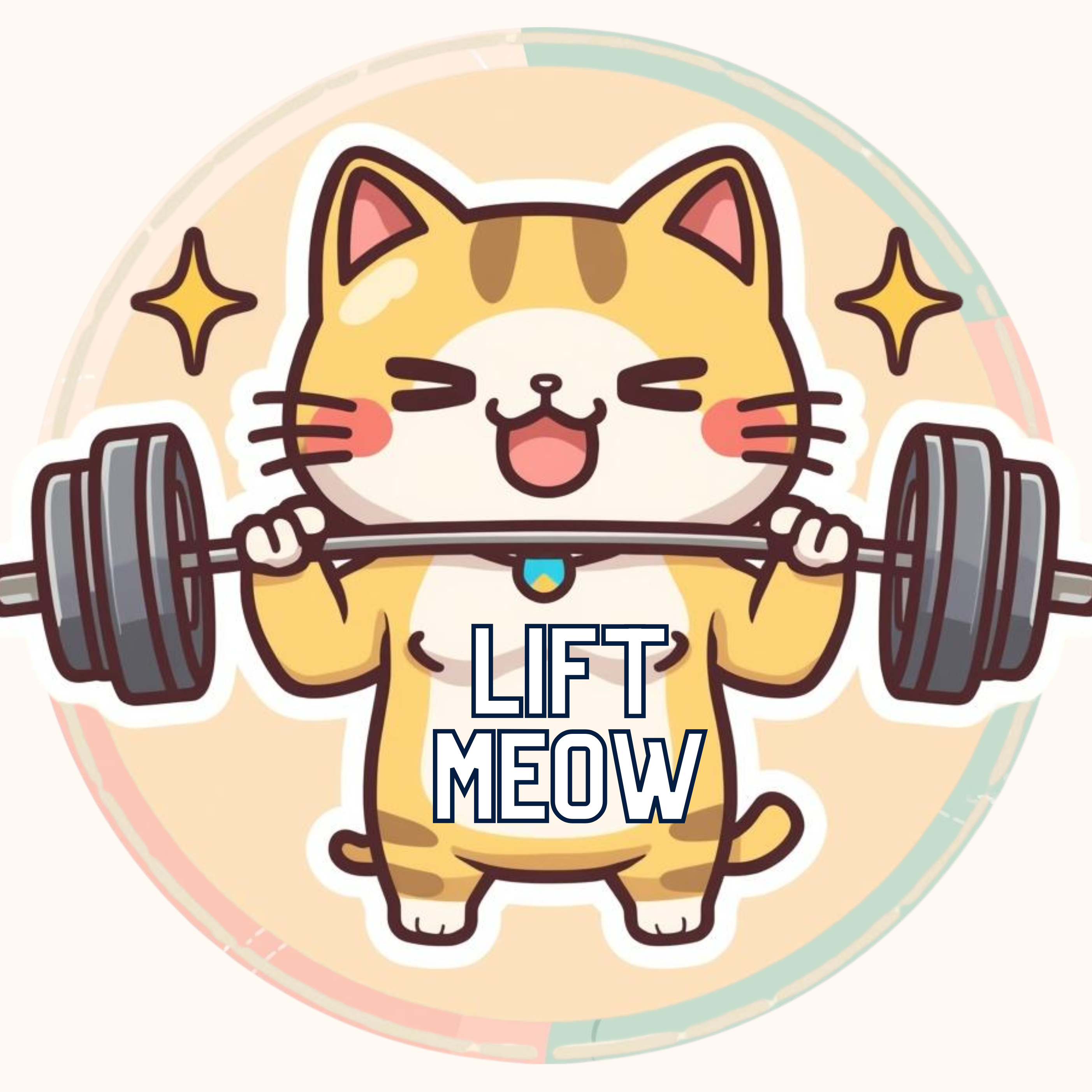 Cartoon cat lifting a barbell with text "LIFT MEOW"