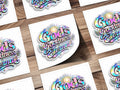 Holographic sticker with "God's Goodness Is Eternal" text and sunburst.