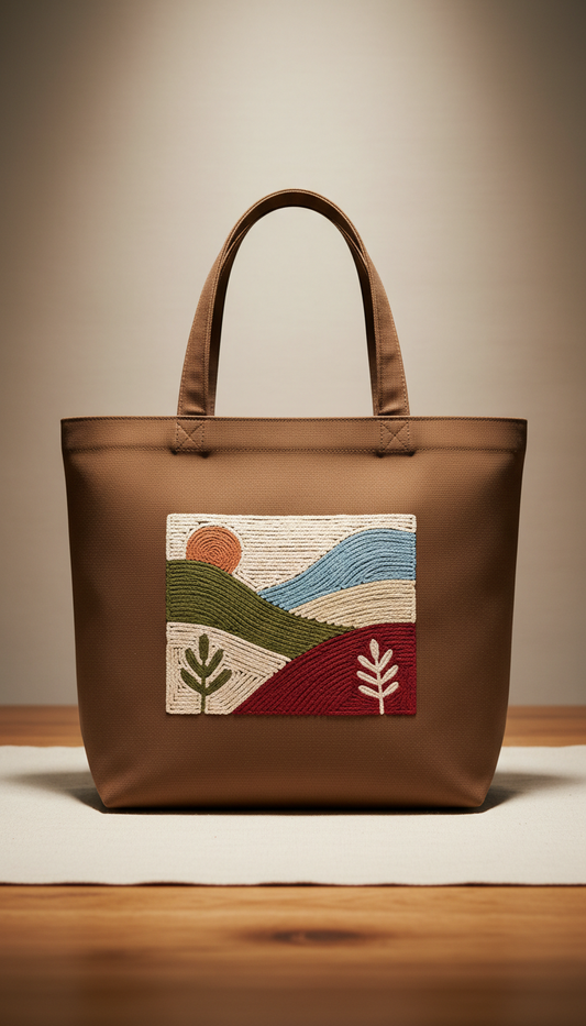 Espresso Brown Embroidered Tote Bag