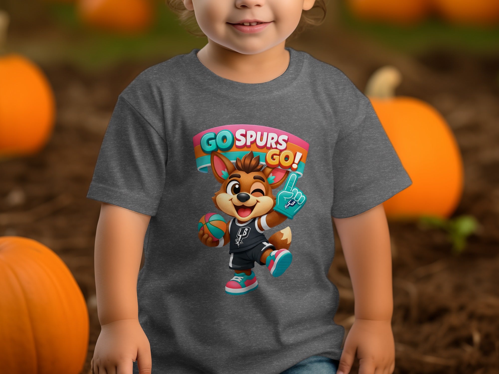 Dark gray t-shirt with a cartoon fox character holding a basketball.