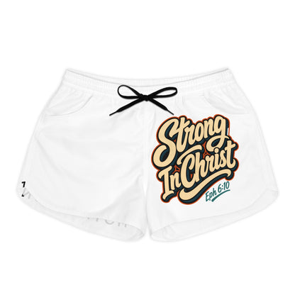 White shorts with the text "Strong In Christ" and "Eph 6:10" graphic.
