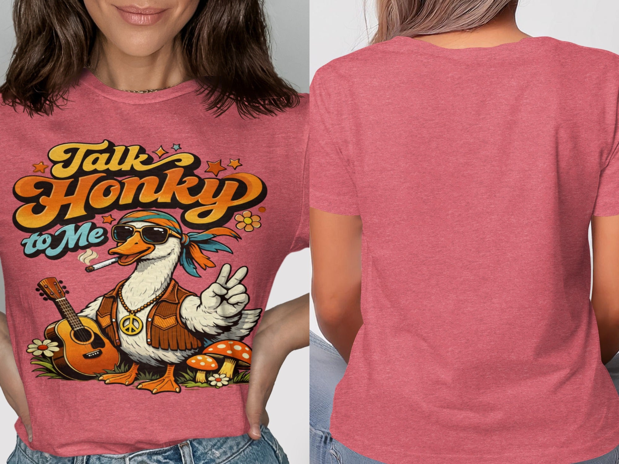 T-shirt with psychedelic duck graphic that reads "Talk Honky to Me"