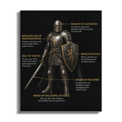 Full armor of God illustration with labels for each piece.