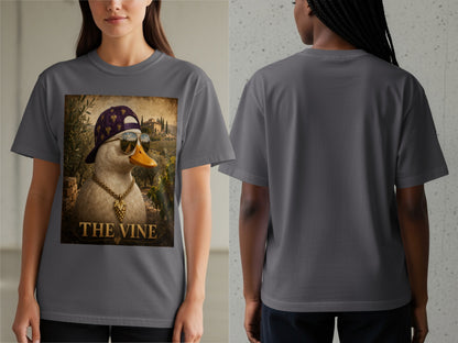 Duck wearing sunglasses and a hat with text "THE VINE" below.