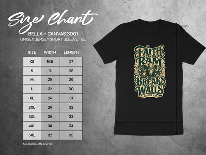 Size chart for Bella + Canvas 3001 unisex t-shirts with graphic.