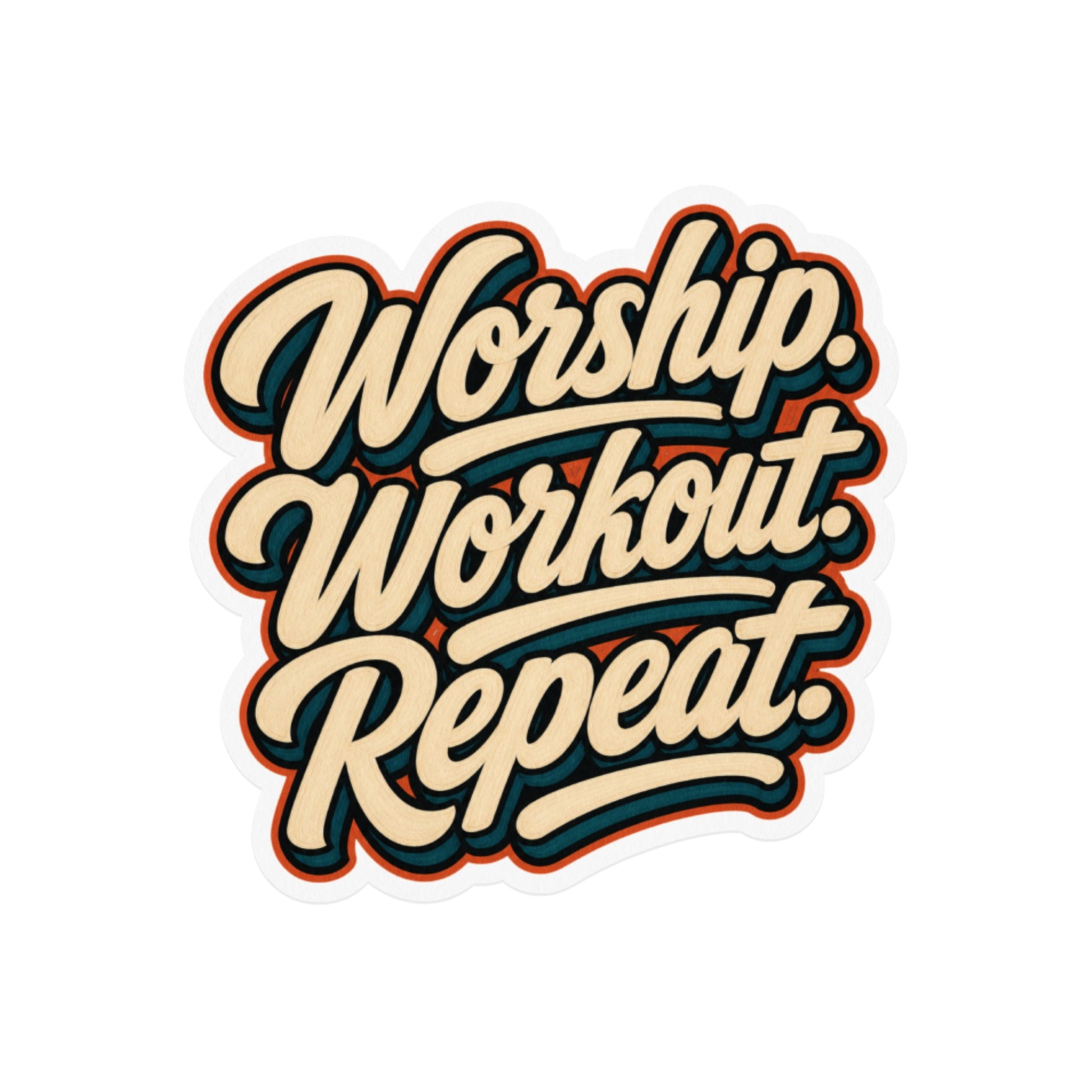 Worship Workout Repeat text design with vintage retro lettering.