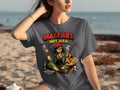 Graphic tee with "Make Art, Not War" text and illustrated artist with art supplies.