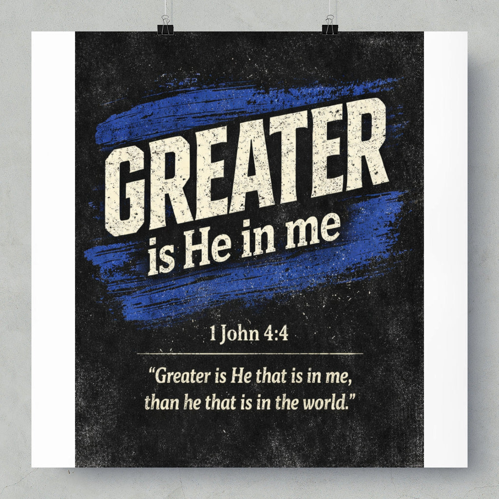"Greater is He in me" text from 1 John 4:4 verse.