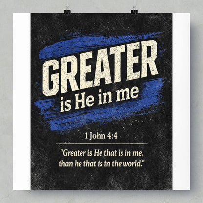 "Greater is He in me" text from 1 John 4:4 verse.