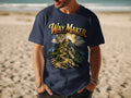 Navy t-shirt graphic with "Way Maker" text above a winding mountain path and sun.