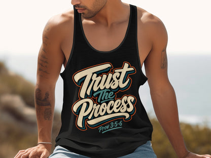 Black tank top with "Trust The Process" and "Prov 3:5-6" text.