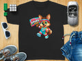 Black t-shirt with cartoon fox holding a "Go Spurs Go!" sign and basketball.
