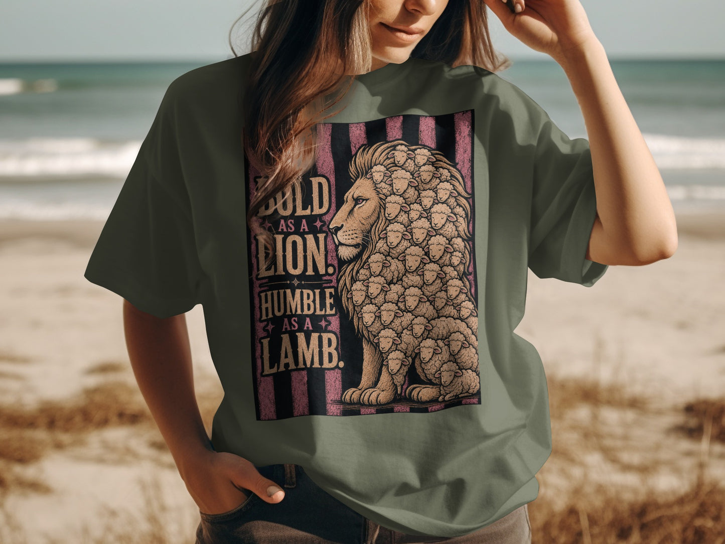 Lion made of sheep with text "Bold as a Lion. Humble as a Lamb."