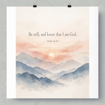 "Be still, and know that I am God." Psalm 46:10 watercolor art print.