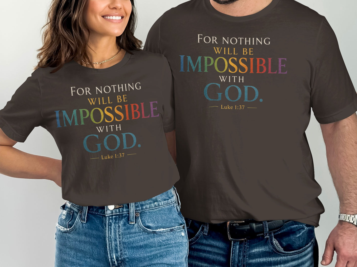 T-shirts feature text "For nothing will be impossible with God. Luke 1:37"