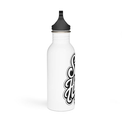 White water bottle with black lid and black "So Happy" script text.