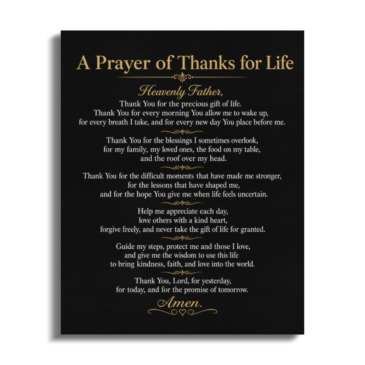 A Prayer of Thanks for Life with text of a prayer and the word Amen.