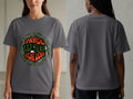 Grey t-shirt with "Trade War For Love" text and peace symbol graphic.