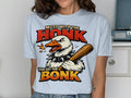 White goose with baseball bat and spiked collar, text "Mess with the honk you get the bonk"
