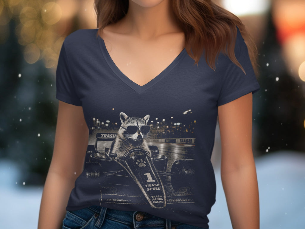 Raccoon in sunglasses driving a race car with "Trash Speed" text.