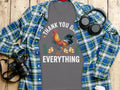 Gray t-shirt with rooster and chicks art saying "Thank you Dad for everything."