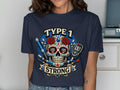 Type 1 Strong skull with blood glucose meter and insulin pens.