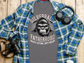 Gray t-shirt with gorilla graphic and text: Silverback Fatherhood, Heavy Lifting, Soft Heart.