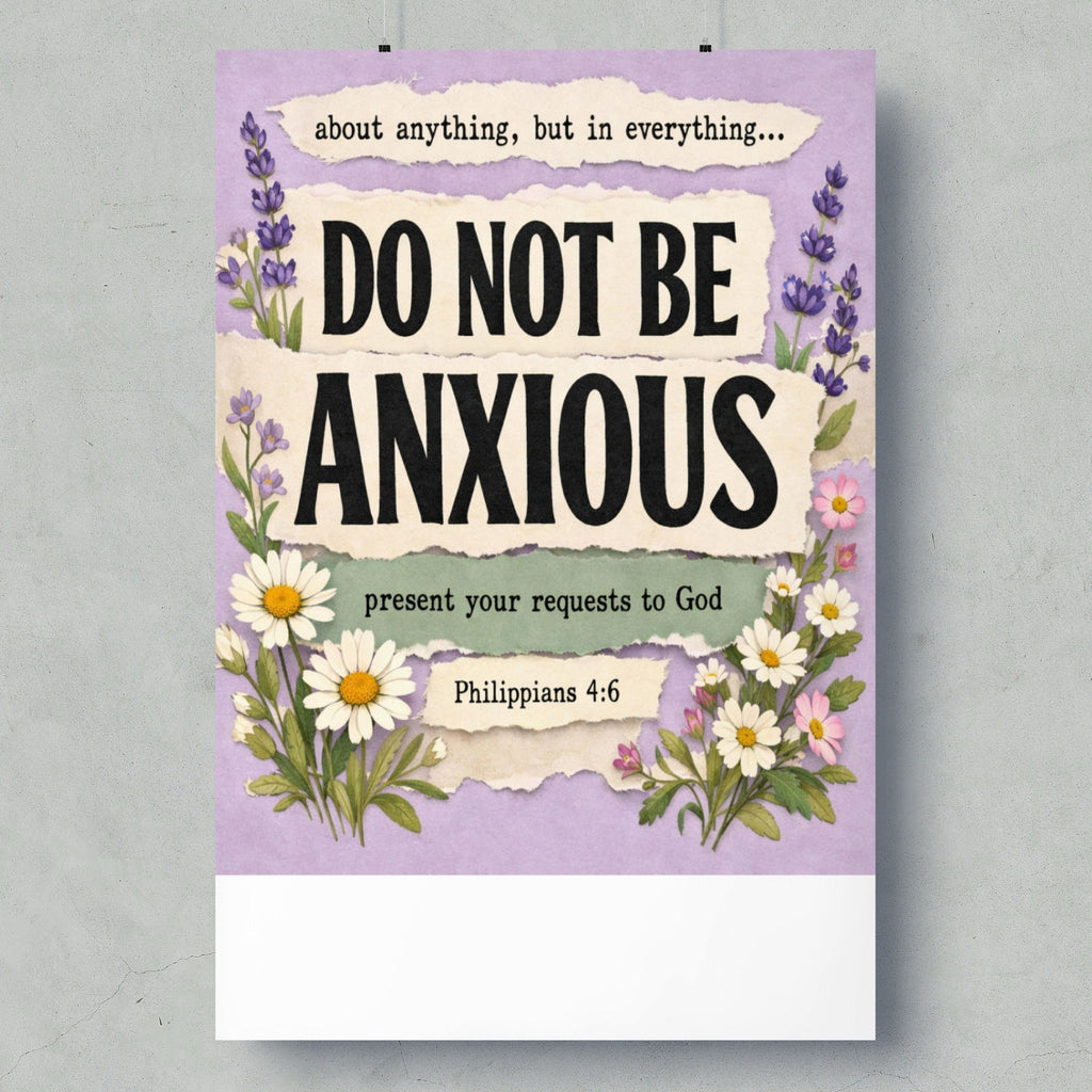 "Do Not Be Anxious" in large text, with "Philippians 4:6" below, surrounded by flowers.