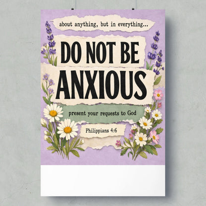 "Do Not Be Anxious" in large text, with "Philippians 4:6" below, surrounded by flowers.