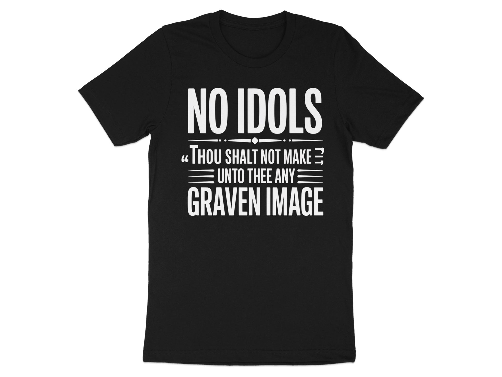 Black t-shirt with "NO IDOLS" and "GRAVEN IMAGE" text in white.