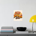 Retro typographic art with "Faith > Fear" and a sunburst background.