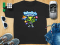 Black t-shirt with cartoon alien and "Wemby's World" text.