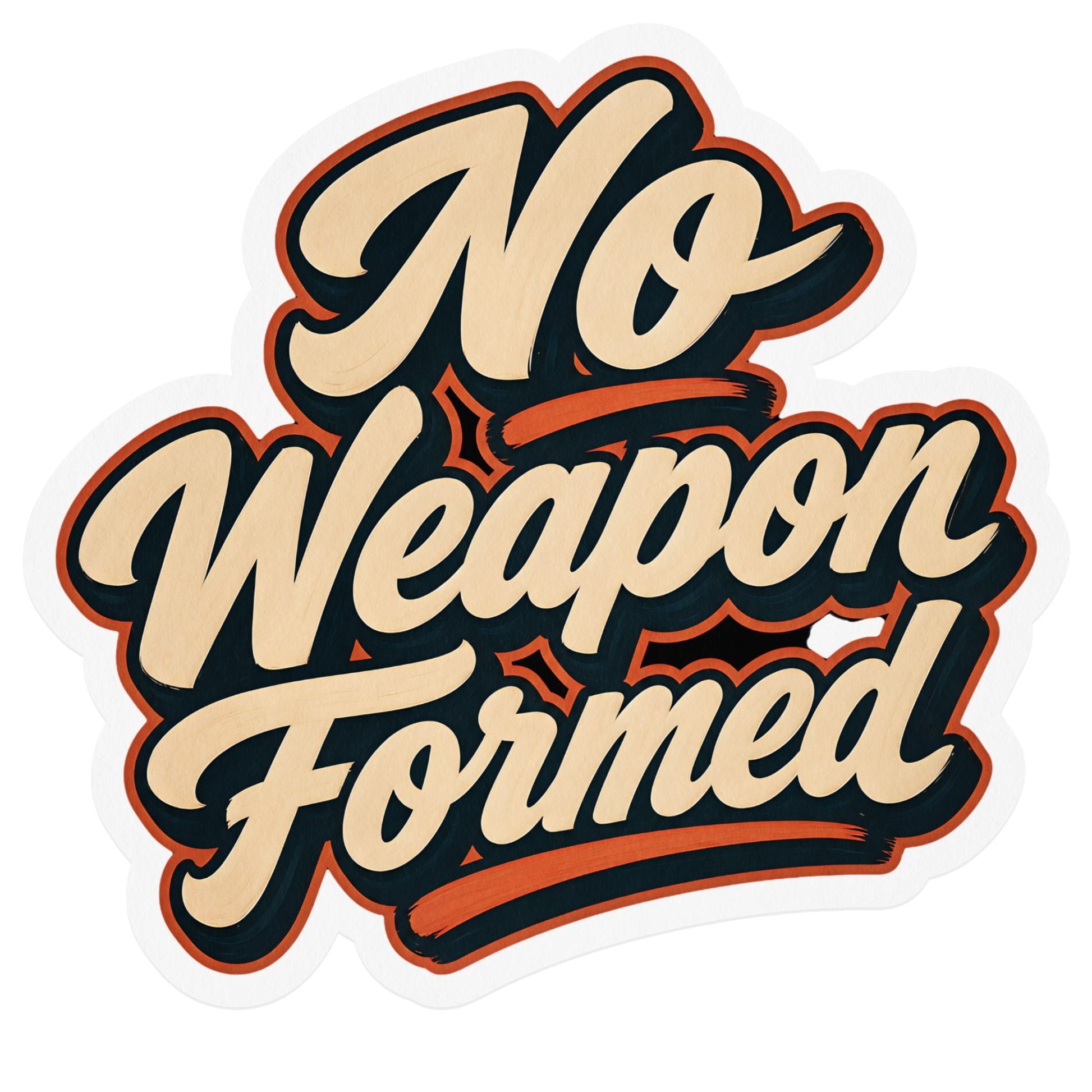 No Weapon Formed sticker with retro lettering.