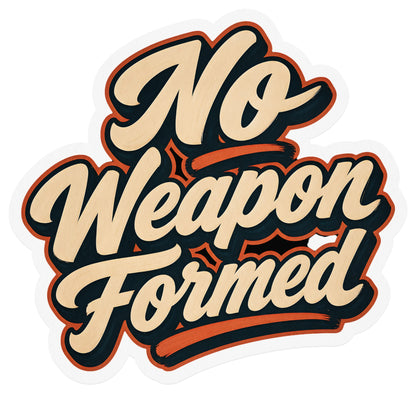 No Weapon Formed sticker with retro lettering.