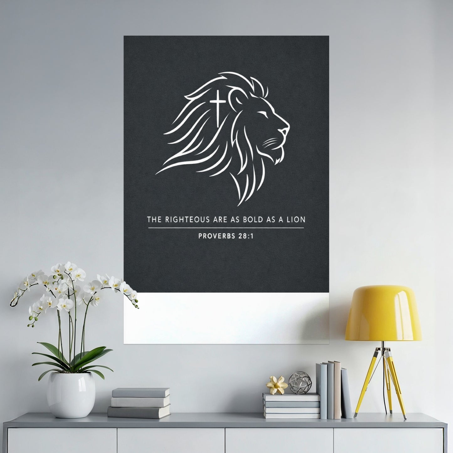 Lion with cross and scripture "The Righteous Are As Bold As A Lion"