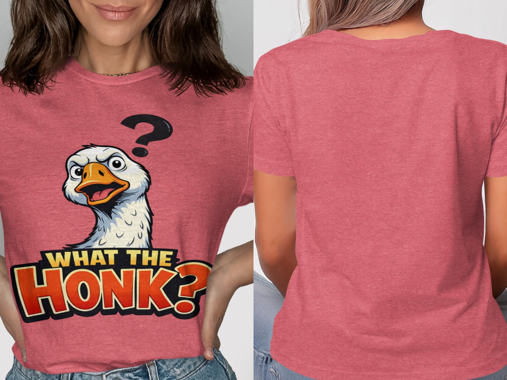 T-shirt with a cartoon goose and text that says "What the Honk?".