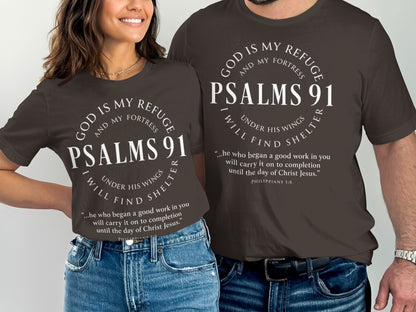 T-shirts with Psalms 91 and Philippians 1:6 quotes.