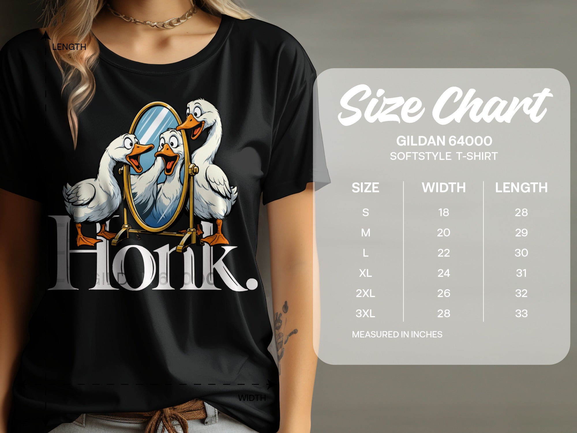 Black t-shirt with two ducks looking in a mirror and the word "Honk".
