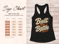Black tank top with "Built For Battle Eph 6:11" graphic and a size chart.