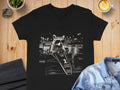 Black t-shirt with raccoon in race car graphic: Trash Speed, Trash Panda Racing.